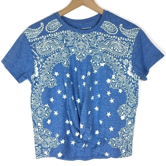 LUCKY BRAND Twist Front T Shirt Short Sleeve Bandana Stars Western Size Small - Picture 10 of 10